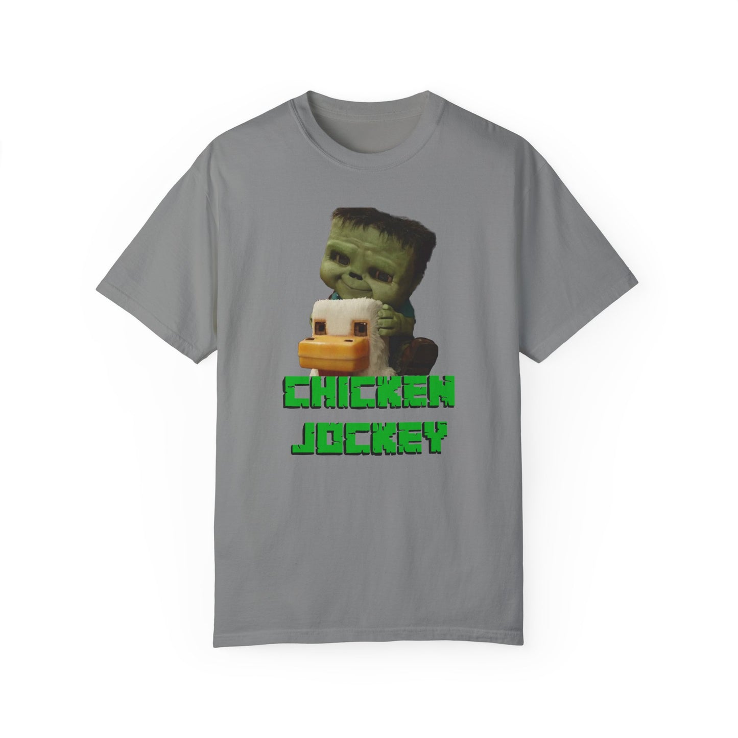 Funny Chicken Jockey Adult size Unisex Garment-Dyed T-shirt - Unique Graphic Tee for Gamers