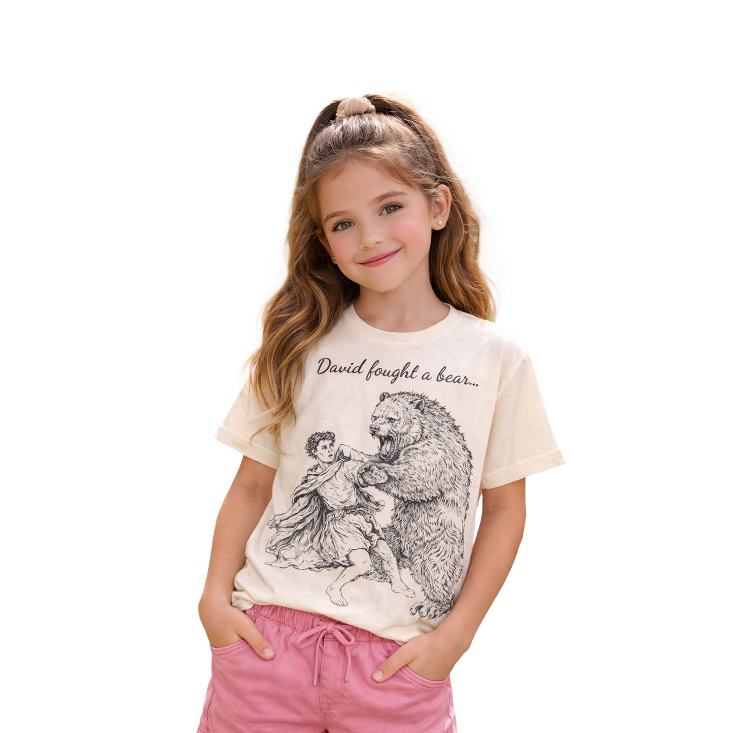 Kids Tee — "David Fought a Bear" Vintage Storybook Graphic