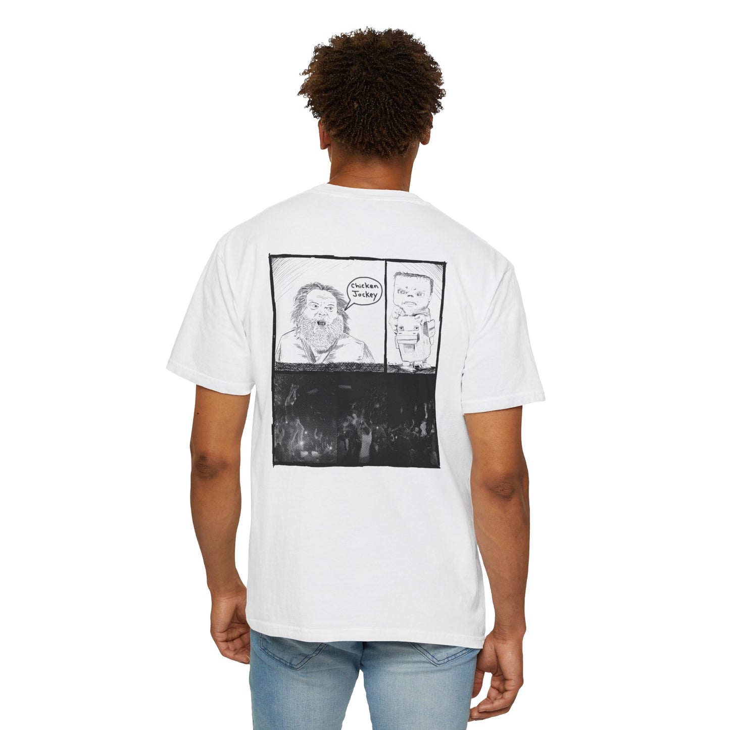 Funny Chicken Jockey Adult size Unisex Garment-Dyed T-shirt - Unique Graphic Tee for Gamers