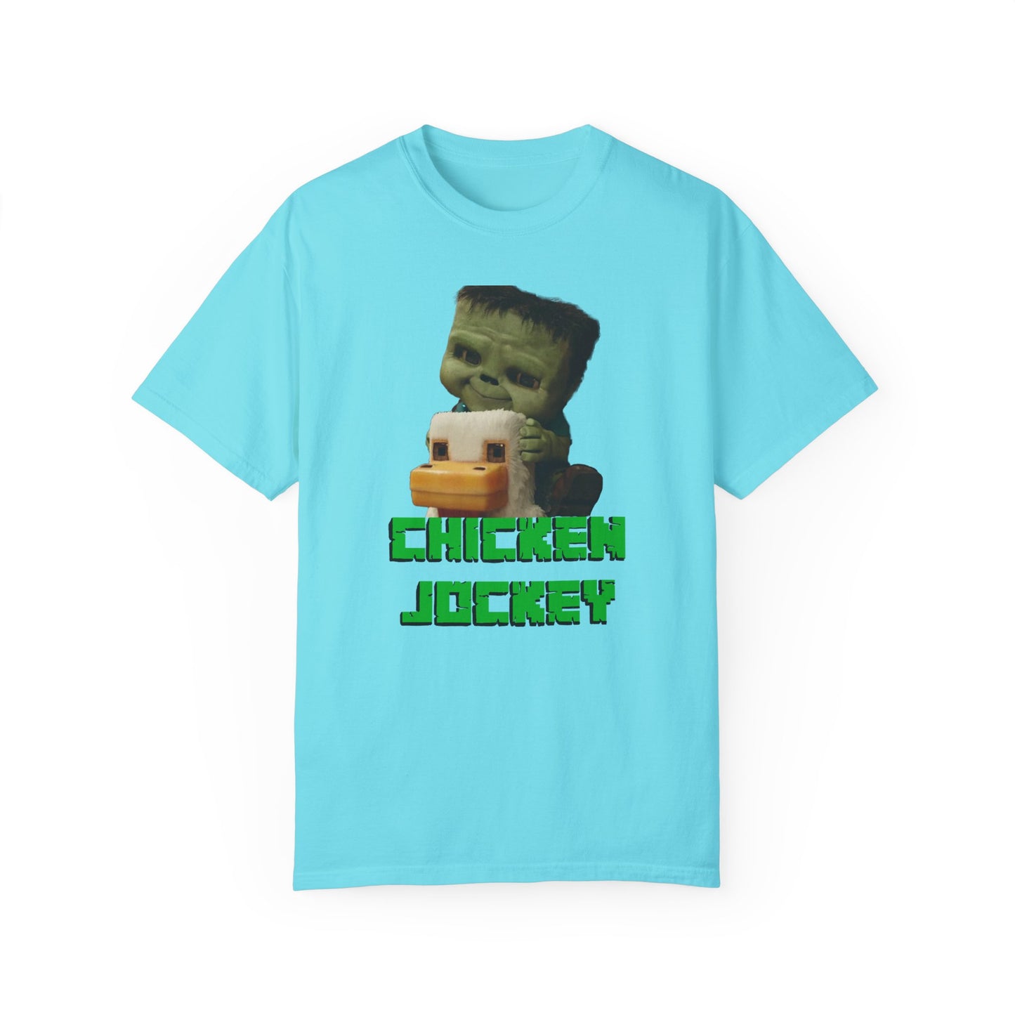 Funny Chicken Jockey Adult size Unisex Garment-Dyed T-shirt - Unique Graphic Tee for Gamers