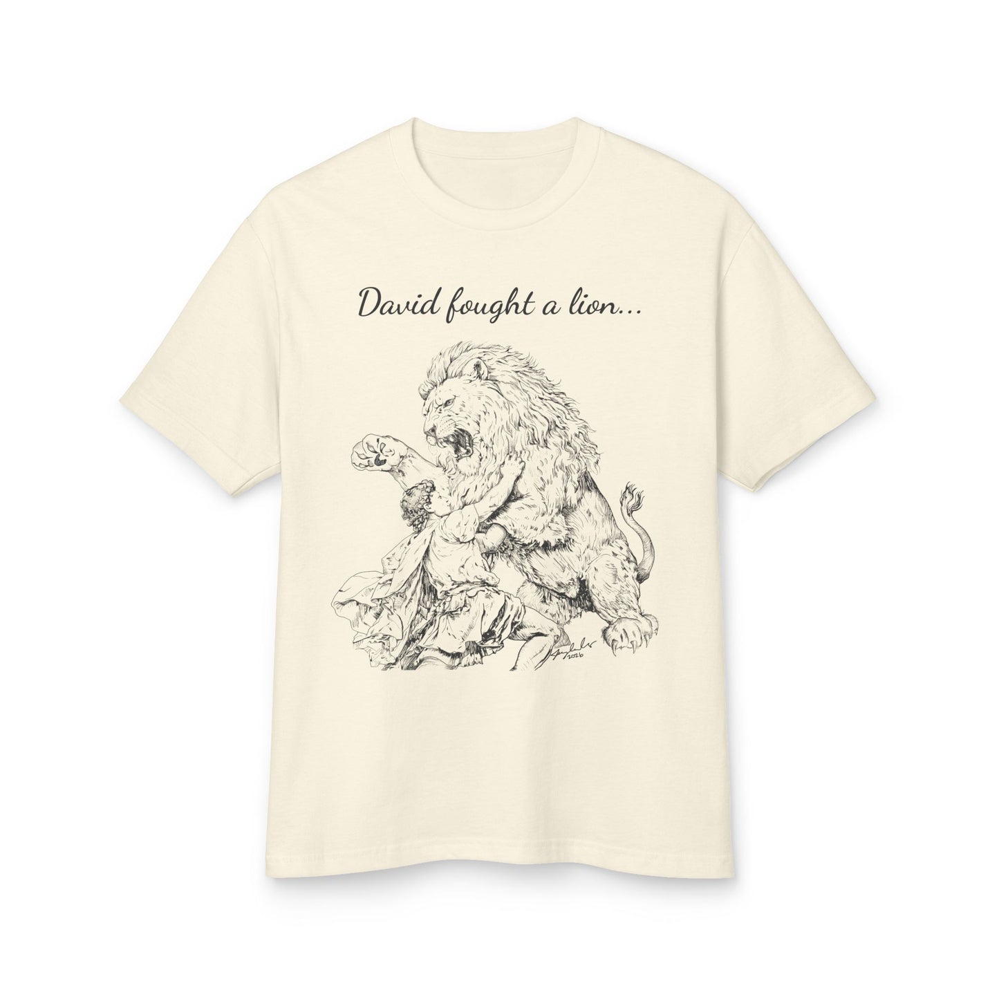 David Fought a Lion T‑Shirt — Vintage Biblical Lion Illustration Tee