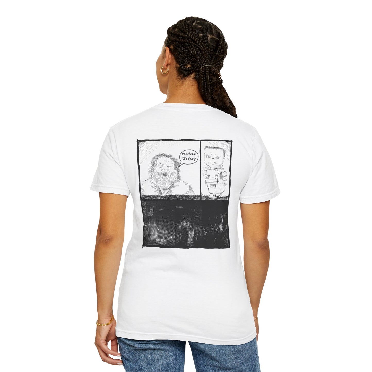 Funny Chicken Jockey Adult size Unisex Garment-Dyed T-shirt - Unique Graphic Tee for Gamers