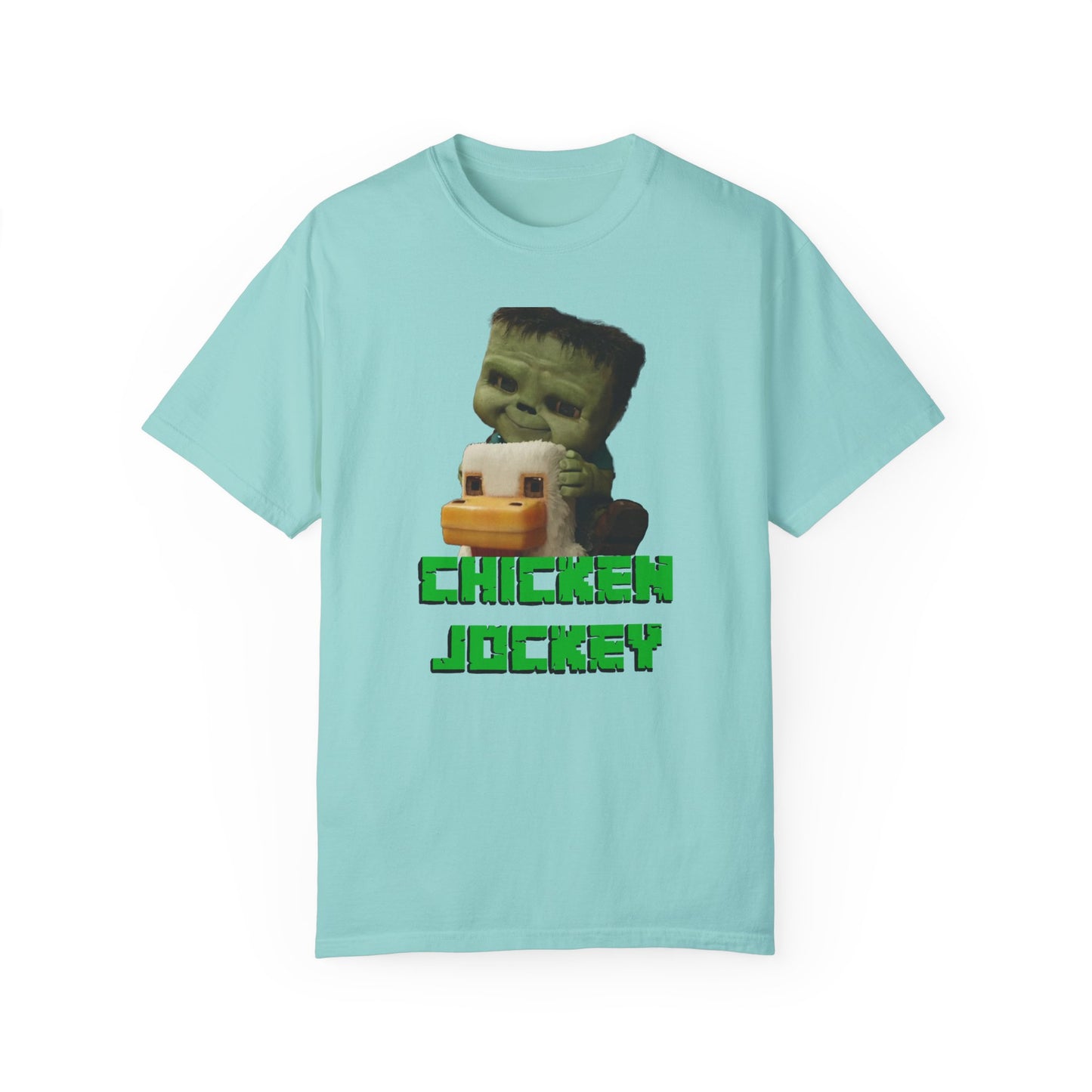 Funny Chicken Jockey Adult size Unisex Garment-Dyed T-shirt - Unique Graphic Tee for Gamers