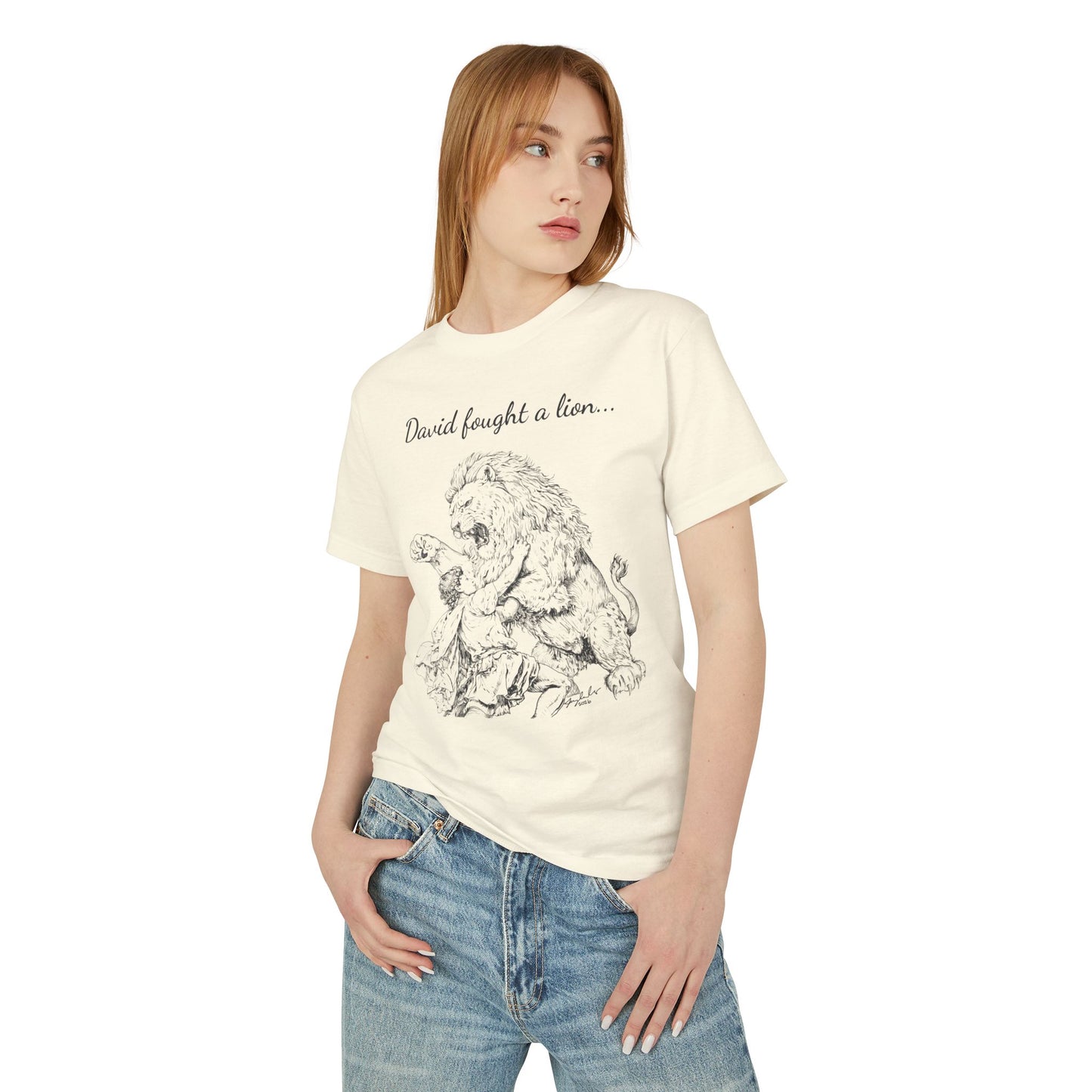 David Fought a Lion T‑Shirt — Vintage Biblical Lion Illustration Tee