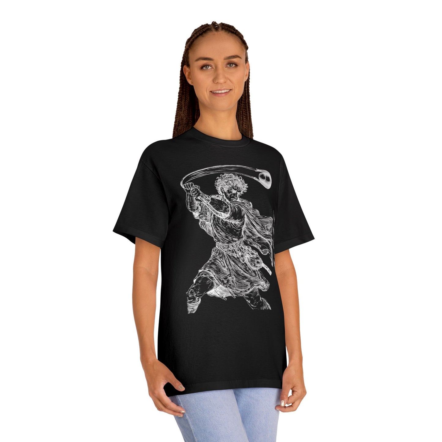 David vs Goliath Vintage Illustration Tee — Renaissance 'Hero' Graphic Black TShirt