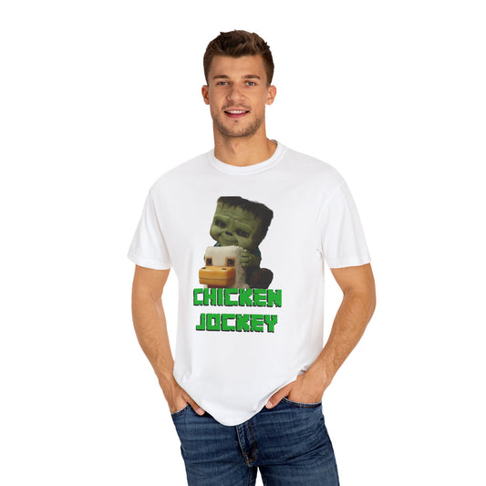 Funny Chicken Jockey Adult size Unisex Garment-Dyed T-shirt - Unique Graphic Tee for Gamers