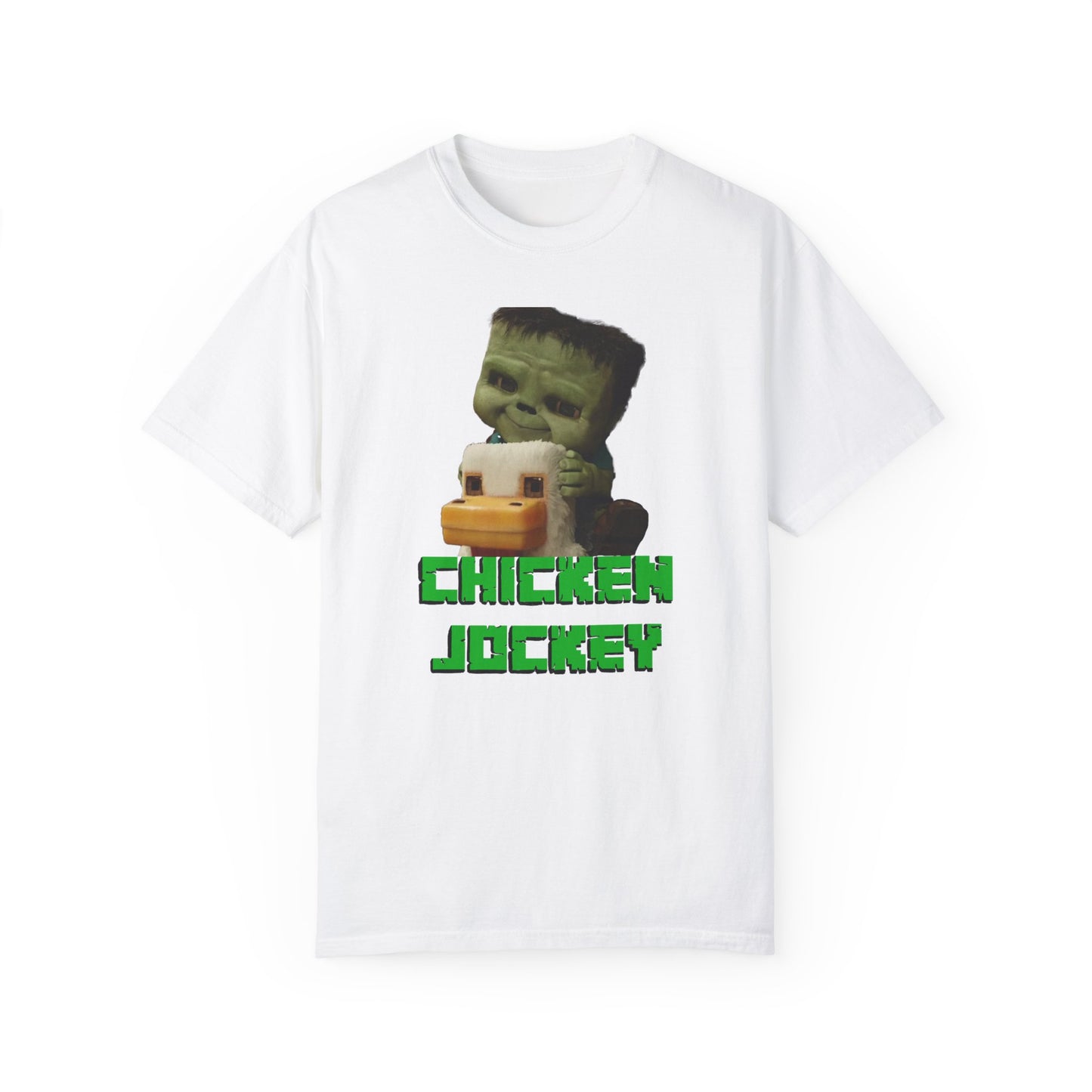 Funny Chicken Jockey Adult size Unisex Garment-Dyed T-shirt - Unique Graphic Tee for Gamers