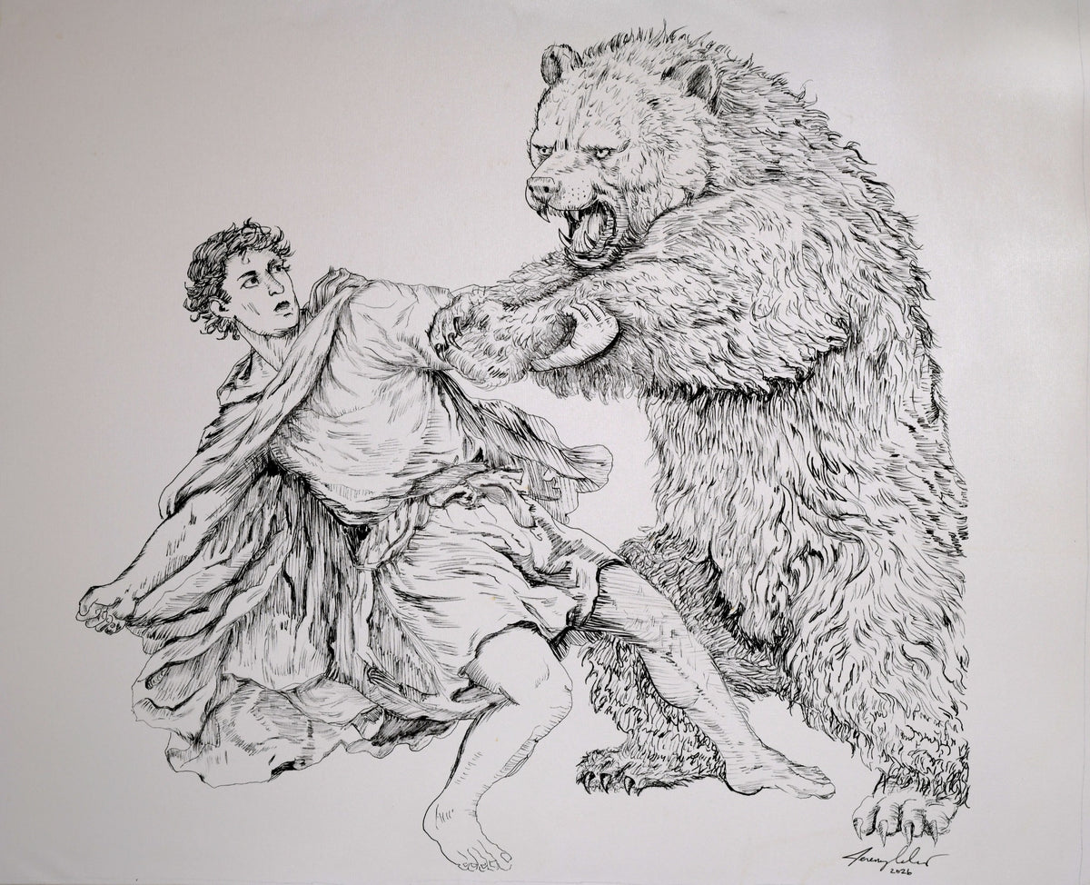 David Fighting a Bear — DLF 5, original artwork by Jeremy Cardenas